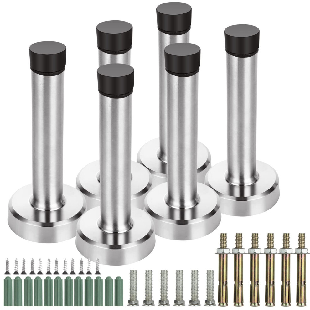 Aselected Door Stopper,6 Pack Door Stop, Stainless Steel Wall Protector, Door Stoppers For Skirtings With Rubber Bumper Tip 5051226595387