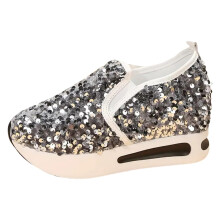 Women's Silver Platform Sneakers Size 8.5 SlipOn Wedge Sparkly Sequin Casual Walking Shoes