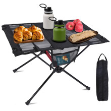 Camping Table Folding Aluminum Frame with 2 Cup Holders and Side Pockets for Outdoor Picnic BBQ