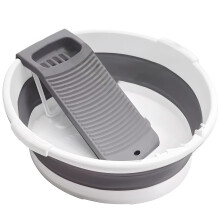 Foldable Laundry Basin with Washboard and Drain, SpaceSaving Wash Basin for Travel and Camping