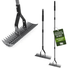 Thatch Rake with Adjustable Steel Handle Extendable Durable Scarifying Head Comfort Grip Lawn Moss Thatch Rake for Grass and Lawns