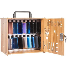 Wooden Cell Phone Storage Box with Secure Locking System, Spacious Organizer for Classroom or Office