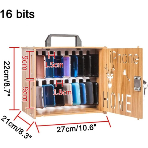 Wooden Cell Phone Storage Box with Secure Locking System, Spacious Organizer for Classroom or Office 2
