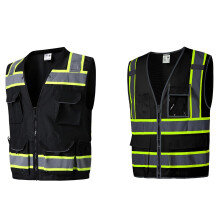 Visibility Safety Vest Class 2 Black Reflective Work Vest with Multi Pockets Zipper Mesh Fabric