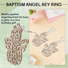 20Pcs Baptism Angel Key Ring Baptism Wood Keychain Baptism Favor Baptismal Souvenirs Communion Favors for Boy or Girl