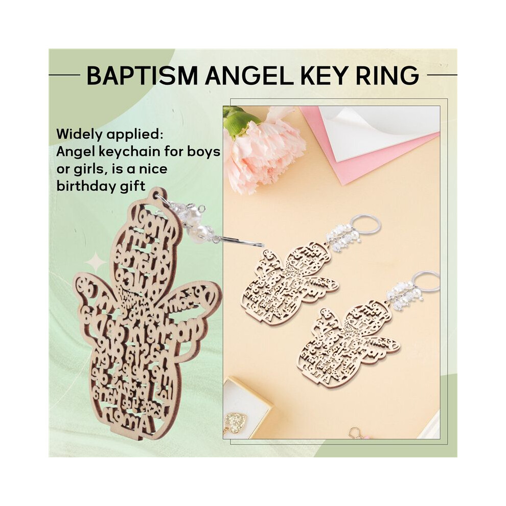 20Pcs Baptism Angel Key Ring Baptism Wood Keychain Baptism Favor Baptismal Souvenirs Communion Favors For Boy Or Girl White