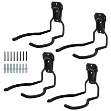 Garage Storage Hooks Heavy Duty Wall Mounted Tool Hangers, 4 Pcs Metal Hooks with NonSlip Rubber Grip and RustResistant Finish, Black