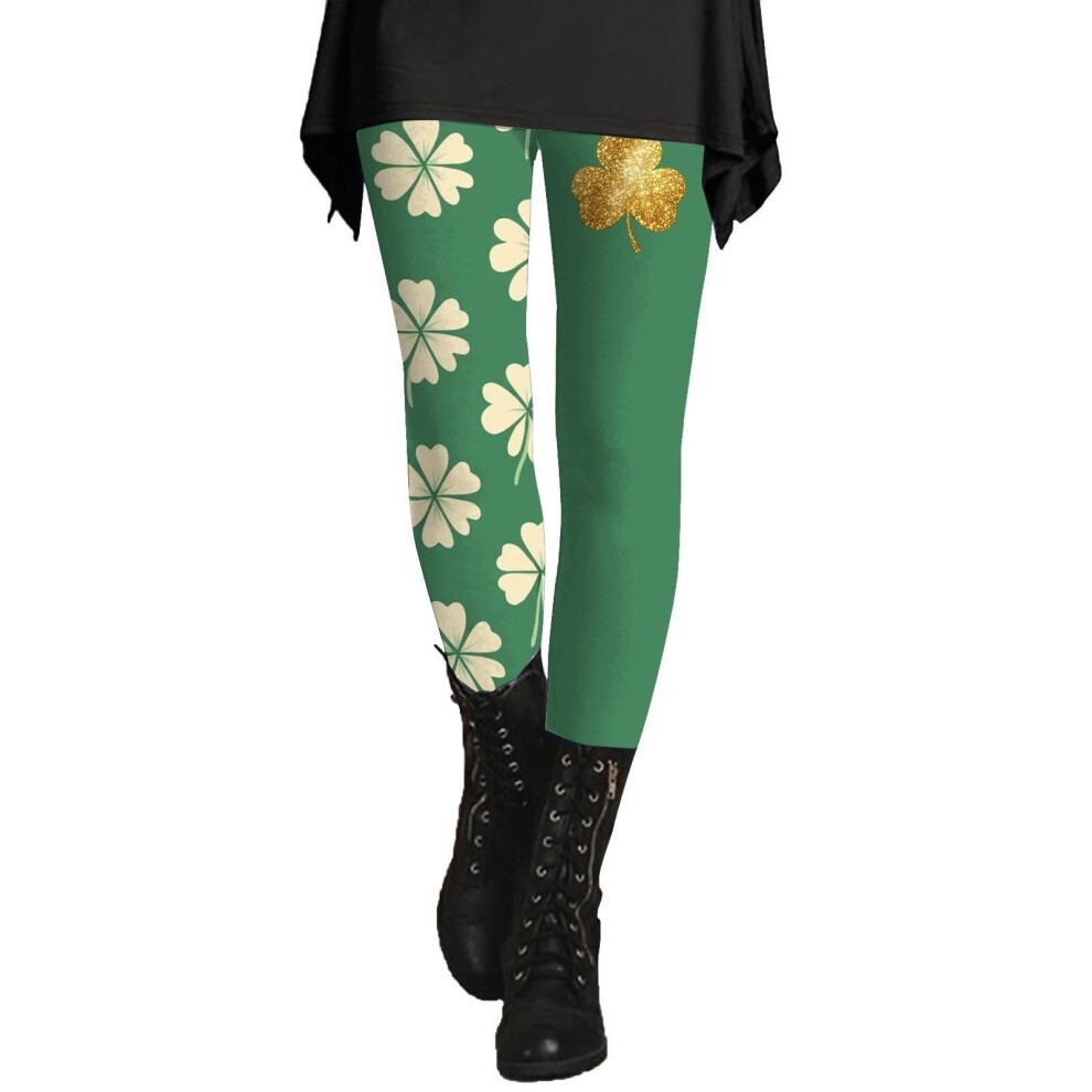 Womens Patricks Day Shamrock Leggings High  Tights Yoga-Multi S