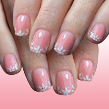 Short Square Artificial Nail 24Pcs Sparkling Floral Design