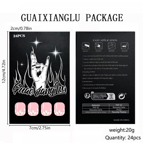 Short Square Artificial Nail 24Pcs Sparkling Floral Design 2