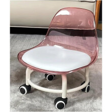 Rolling Stool with Backrest, 360 Swivel Mobility, Ergonomic Low Seat, Modern Acrylic Design, Pink