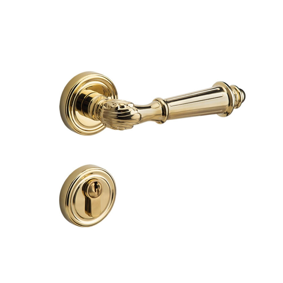 Bright Gold Pvd Brass Door Handle Set With Silent Magnetic Lock For Bathroom, Elegant French Design 9330225162704