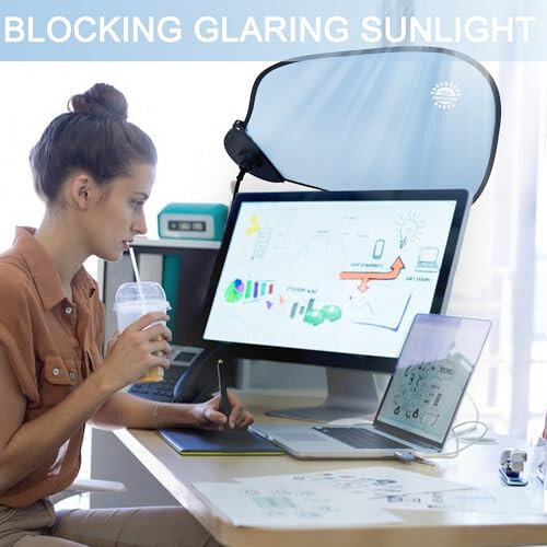 Cubicle Light Shade with Light Blocking Design, Adjustable Office Desk Privacy Screen, Foldable Blue 2