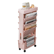 Rolling Book Cart with Wheels for Narrow Spaces, Compact Mobile Bookshelf Organizer, Pink 37.5x15x78cm