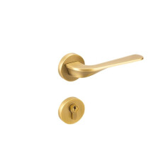 Brass Bedroom Door Lock with Silent Locking Design, Retro French Interior Door Handle, Golden Finish