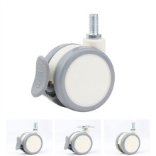 2.5 Inch White PU Swivel Caster Wheel M10x20 Threaded with Brake for Furniture Trolley Stand Smooth Quiet Rolling