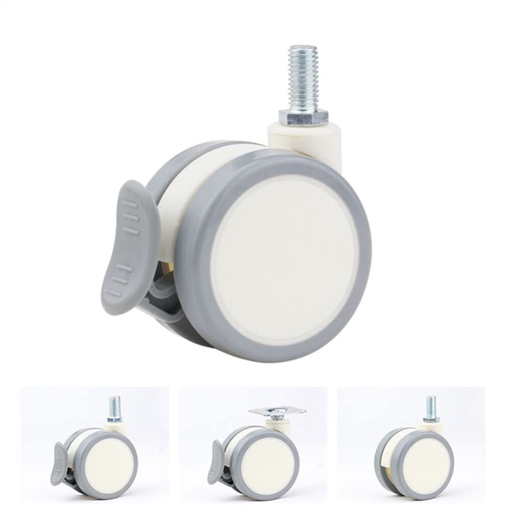 2.5 Inch White Pu Swivel Caster Wheel M10x20 Threaded With Brake For Furniture Trolley Stand Smooth Quiet Rolling 9771547696124