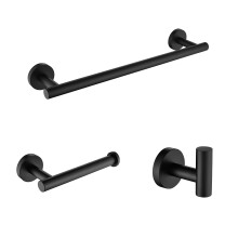Matte Black Bathroom Hardware Set 3 Piece – Modern Rust‑Resistant Fixtures with Towel Bar, Ring and Hook