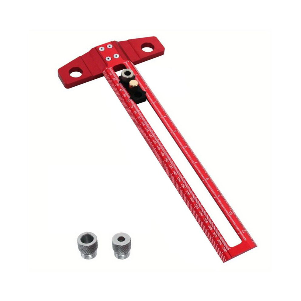 Woodworking 2-In1 Drilling Positioning Scoring Ruler Scriber Marking T Square Dowelling Jig With 6/8/10Mm Drill Sleeve A 6033241050552
