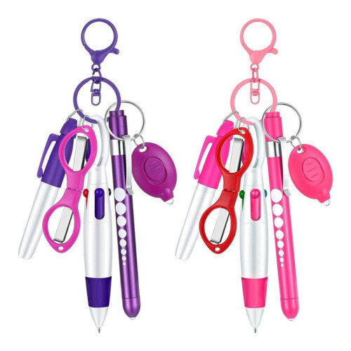 6-In-1 Multifunction Retractable  Pen Set Flashlight Foldable Scissors Ballpoint Pen Keychain Nurse Pens 1