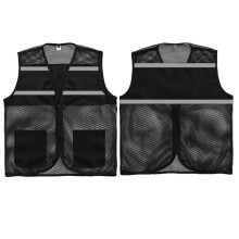 Reflective Safety Vest with Pockets and Zipper, Visibility Mesh Vest for Construction Workers, Black Small