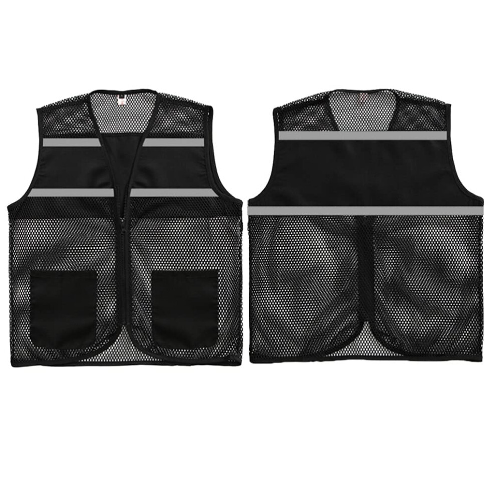 Reflective Safety Vest With Pockets And Zipper, Visibility Mesh Vest For Construction Workers, Black Small 9330225162940