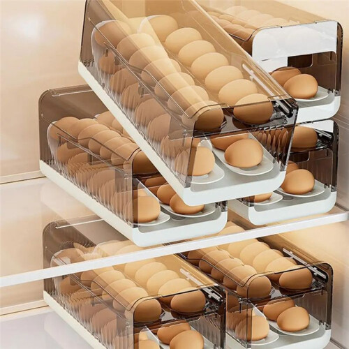 Automatic Egg Rolling Dispenser Clear Egg Container 2 Tiers Kitchen Organizers and Storage Space-Saving Refrigerator Egg 1