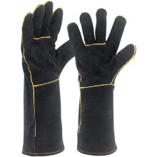 Heat Resistant Leather Welding Gloves Black – Flame Retardant, Cut Proof, BBQ Grill and Oven Protection