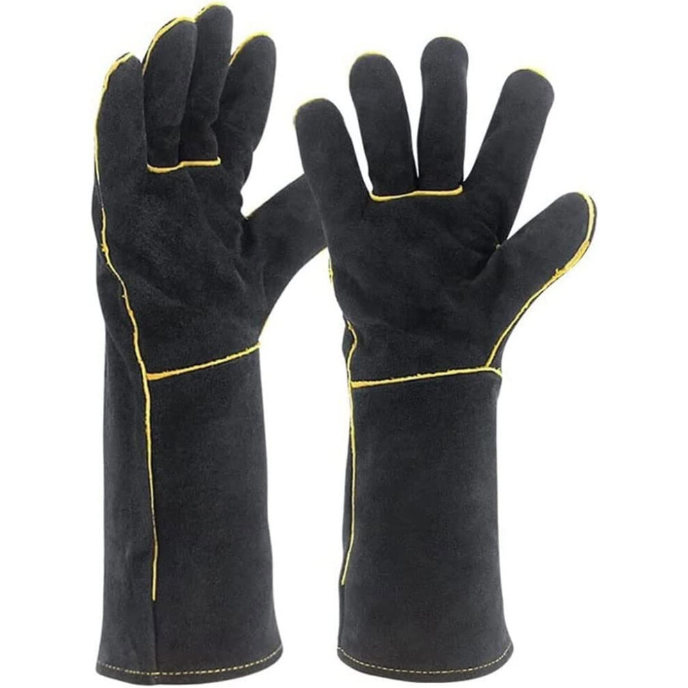 Heat Resistant Leather Welding Gloves Black Â Flame Retardant, Cut Proof, Bbq Grill And Oven Protection 9073542840848
