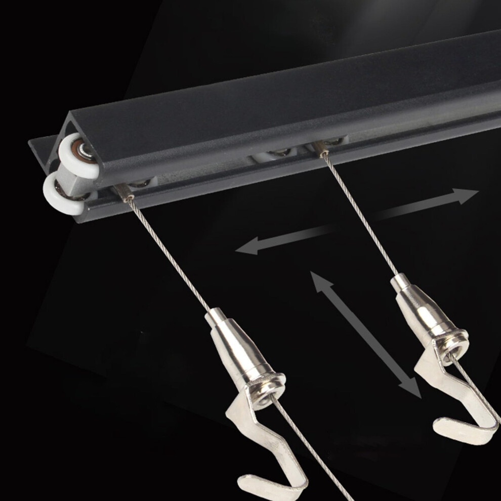 Adjustable Picture Rail Hanging System Black With Silent Pulleys And Heavyduty Aluminum Track 9771547696636