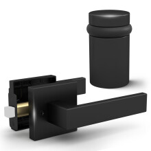 Matte Black Door Handle Set with Reversible Design and Impact Absorbing Stopper, Durable Zinc Alloy