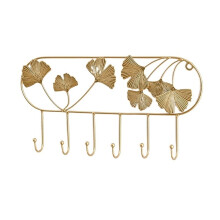 Wall Mounted Coat Hook Gold Ginkgo Leaf Design Durable Wrought Iron Decorative Entryway Rack Small