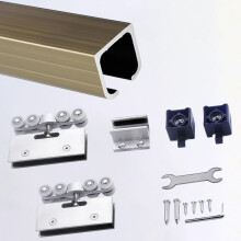 Sliding Closet Door Track Kit 38 Inch Champagne, Silent Glide Aluminum Bypass Door Hardware with Noise Reduction Rollers