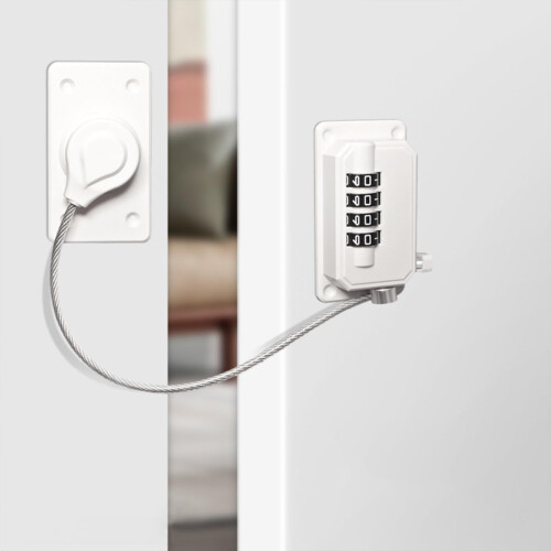 4 Digit Refrigerator Lock White 2 Pack, Childproof Fridge Combination Lock with Keyless Security, Adhesive or Screw Mount