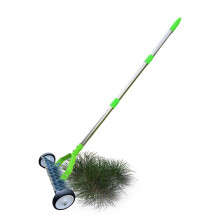 Adjustable Lawn Dethatching Rake with Wheels, HeavyDuty Metal Garden Tool for Soil Aeration and Yard Cleanup