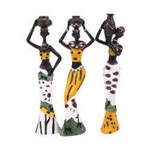 3Pcs Retro Vase African Woman Statue Exotic Resin Culture Figurines Set for Home Hotel Living Room Decoration Ornaments Yellow