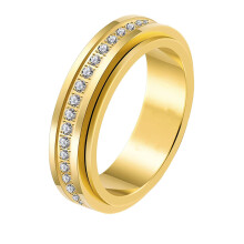 Gold Titanium Stainless Steel Spinner Ring Size 10 for Anxiety Relief with Cubic Zirconia Accent