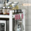 Microwave Shelf 3-Tier Extendable Worktop Shelves with 6 Hooks, Kitchen Shelf, Spice Rack White 3