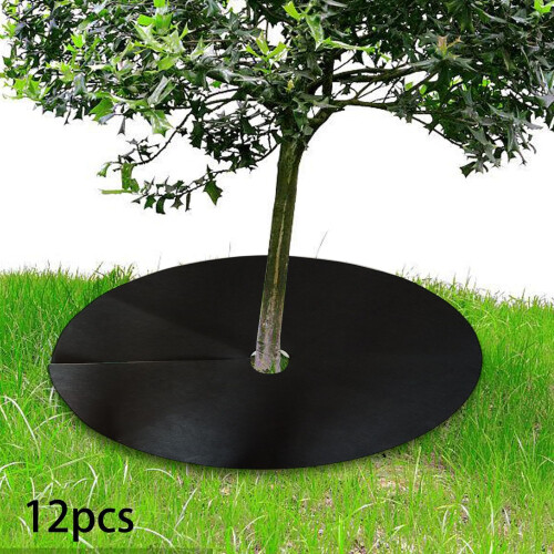 12 Pack Non Woven Tree Mulch Rings Weed Control Mats Reusable Garden Root Protector 25cm Diameter 2