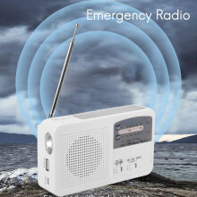 Emergency Radio with Solar and Hand Crank Self Powered, Battery USB Recharging FM/AM Radio LED Flashlight Phone Charger