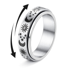 Stainless Steel Spinner Ring for Anxiety Relief, Flower Moon Star Fidget Ring for Women and Men