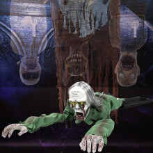 Halloween Yard Decorations Electric Crawling Ghost Prop with Horror Voice Bloody Long Hair Skeleton for Haunted House