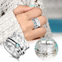 Spinner Ring for Women Anxiety Relief, Sand Blast Glitter Fidget Ring Stainless Steel Band Multicolor 6