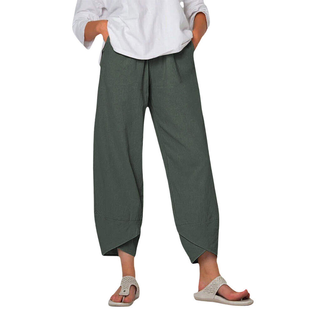Gray Women's Pants Trousers Elastic Waist Pants With- L