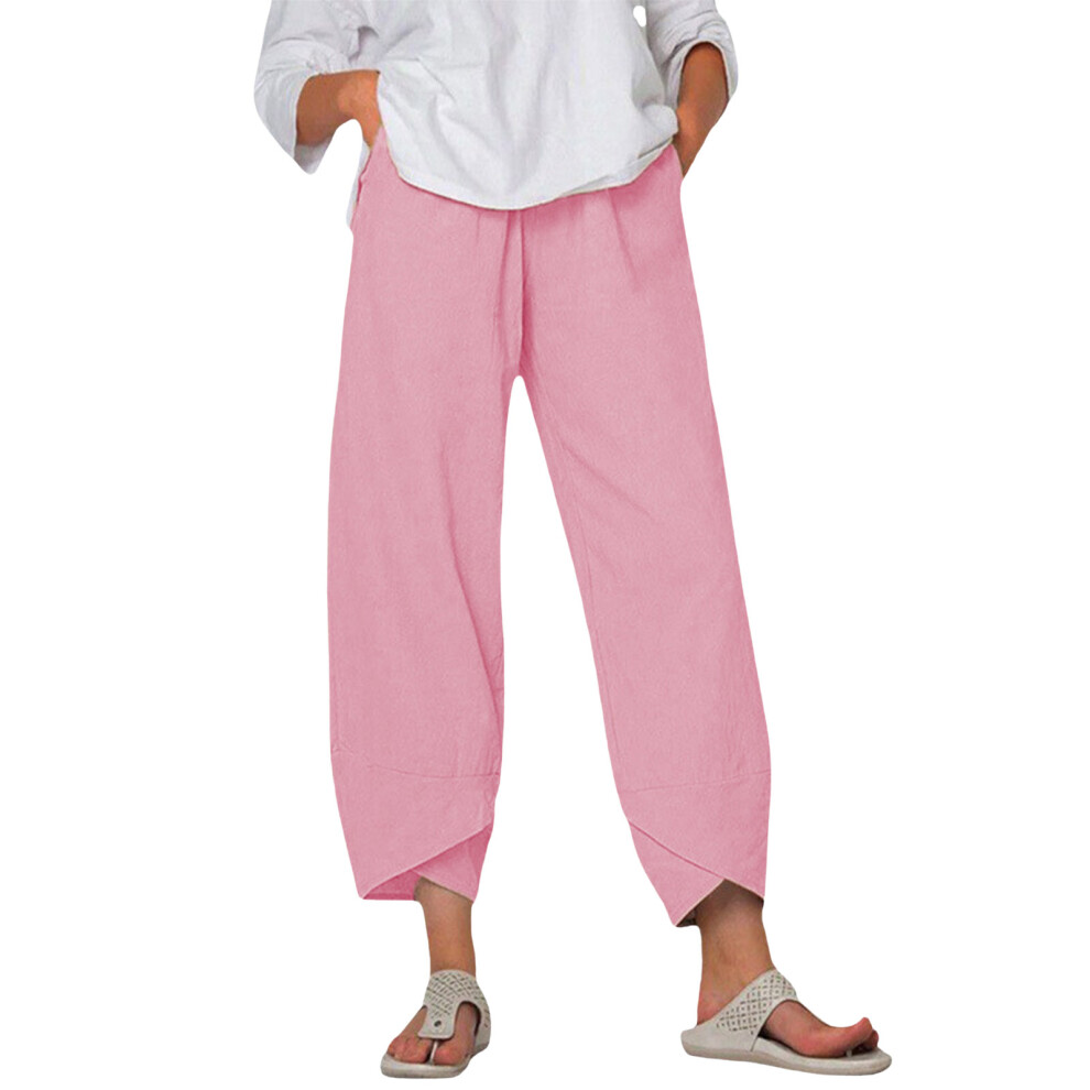 Pink Women's Pants Trousers Elastic Waist Pants With- Xxl