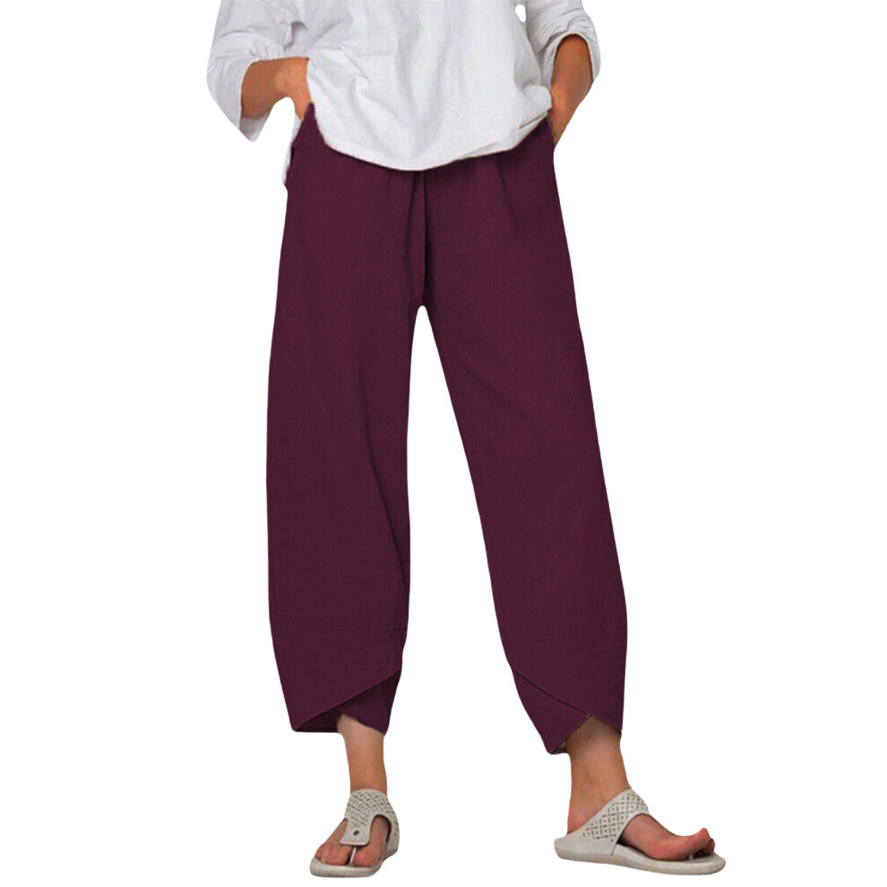 Purple Women's Pants Trousers Elastic Waist Pants With- Xxl