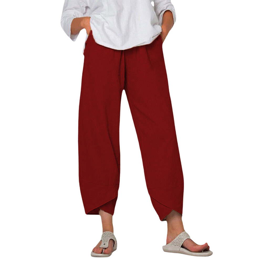 Burgundy Women's Pants Trousers Elastic Waist Pants With- S