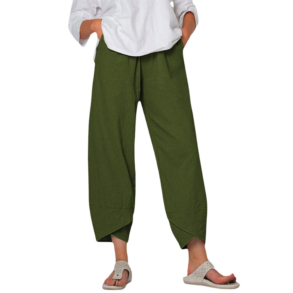 Green Women's Pants Trousers Elastic Waist Pants-Army Xxxl