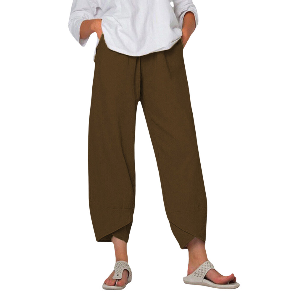 Women's Pants  Trousers Elastic Waist  Pants with-Coffee S