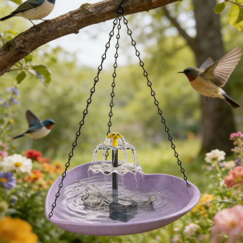Solar Power Bird Water Cascading Bowl Multifunction-Green 2